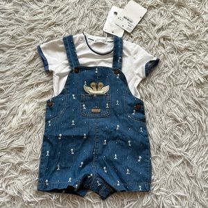 Mayoral Giraffe Print Overall W/Short Sleeve T-Shirt